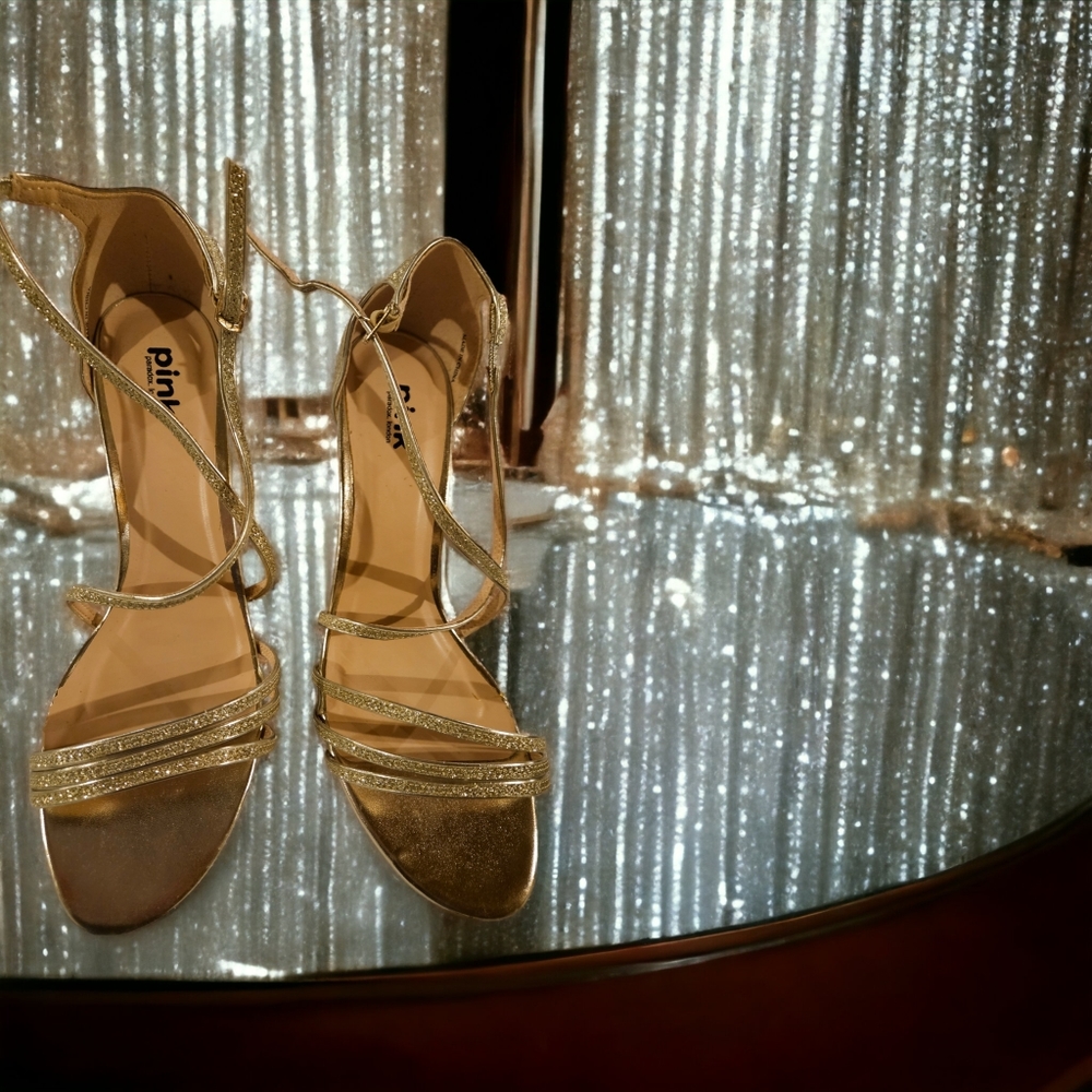 NWOT Pink Paradox London Strappy Gold Glitter Sandal Size 8 - Picture 3 of 6